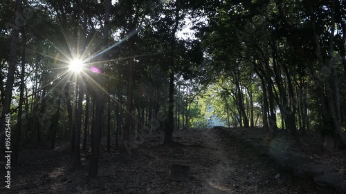 The video's natural background depicts the atmosphere of the ancient Sukhothai Historical Park, an educational site featuring ancient Buddha statues and pagodas.