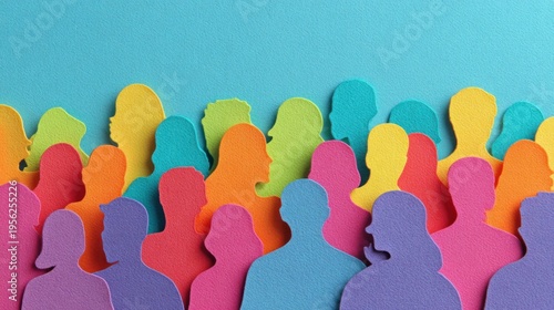 Diverse group of colorful paper cutouts representing people in a crowd