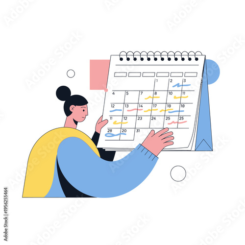 Woman planning with a calendar, setting appointments and deadlines
