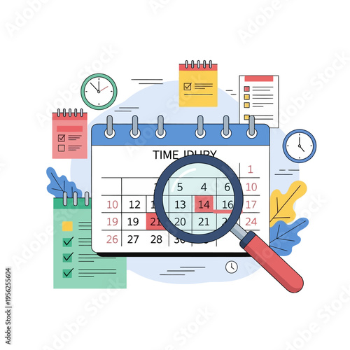Calendar with Magnifying Glass, Planning and Time Management Concept
