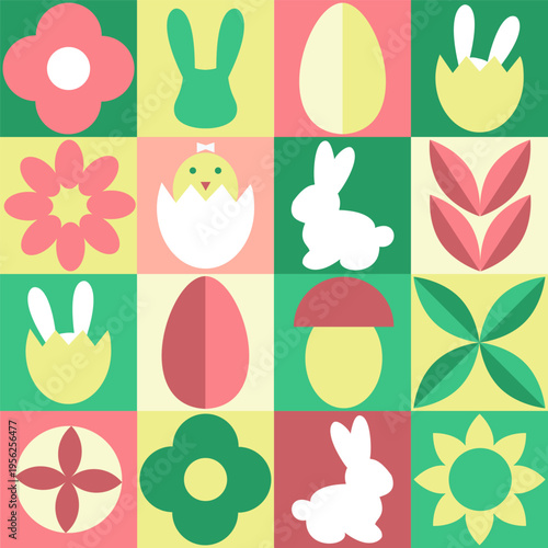 Easter seamless pattern for wrapping paper and greeting cards design, colorful geometric background, vector
