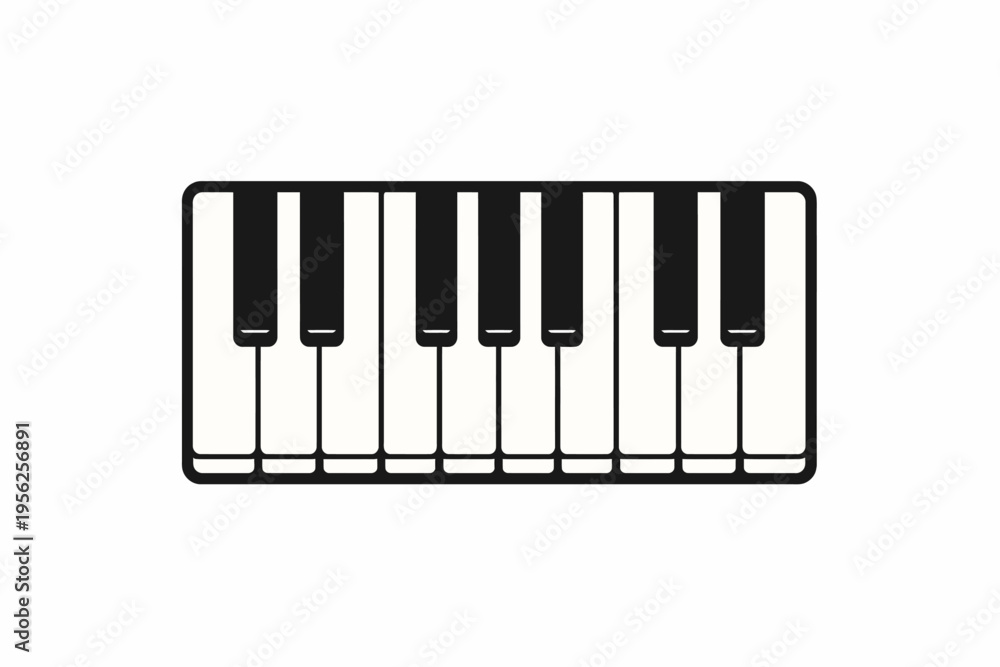 Fototapeta premium Black and white illustration of a piano keyboard with eight keys on a white background for music or instrument concepts