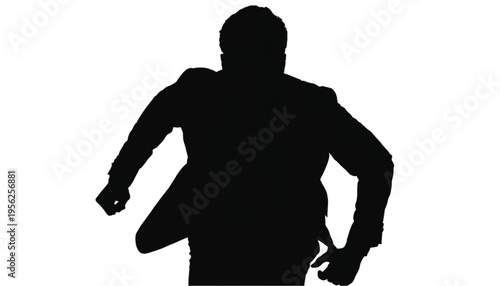 A small circle of business people are gathered together listening to a central speaker in stark black.