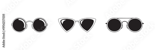 Round and cat eye sunglasses vector icons for vintage eyewear fashion and summer style illustration