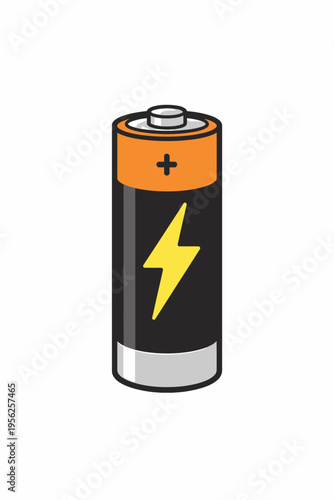 Battery icon with yellow lightning bolt on black and orange background for power and energy concepts