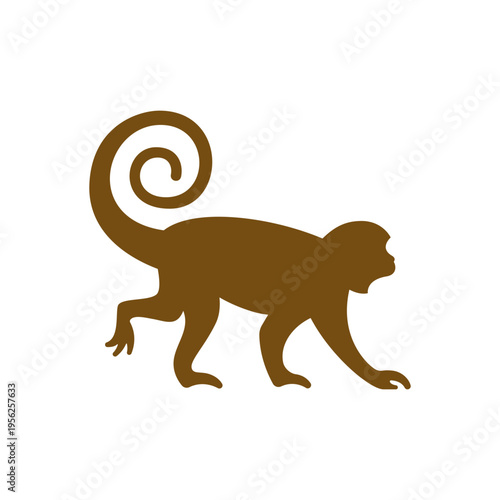 Monkey Silhouette Walking with Curled Tail.
