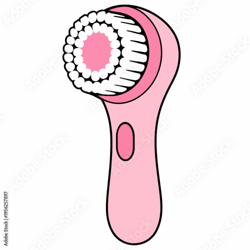 A pink electric facial cleansing brush for skincare and makeup removal on a white background