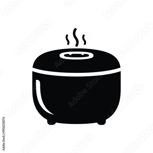 Electric rice cooker icon with steam representing modern kitchen appliances healthy food preparation automatic cooking technology household electronics and home meal convenient solutions