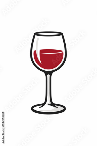 A cartoon illustration of a wine glass filled with red wine on a white background