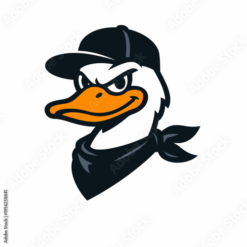 Cool angry duck wearing baseball cap and bandana illustration