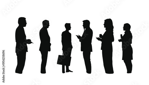 Business colleagues silhouettes are actively engaged in group discussions and communication on a white.