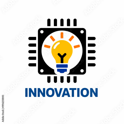 Innovation concept with light bulb on microchip electronic circuit board symbolizing creativity and technology advancement ideas