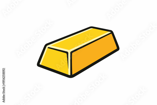 A shiny gold bar with a black outline on a white background, symbolizing wealth and prosperity in a simple cartoon style