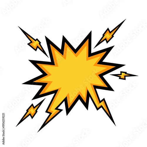 Explosive Comic Book Sound Effect Burst with Lightning Bolts, Yellow and Black