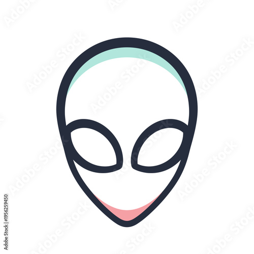 Minimalist alien head icon, extraterrestrial face, science fiction, vector illustration