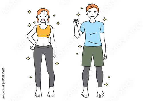 スポーツウェアを着た男性と女性（キラキラあり）