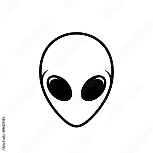 Minimalist alien head silhouette, extraterrestrial symbol, sci-fi concept, black and white