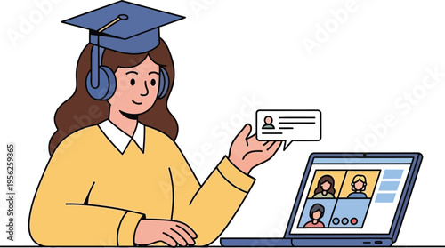 Female student learning remotely via video call