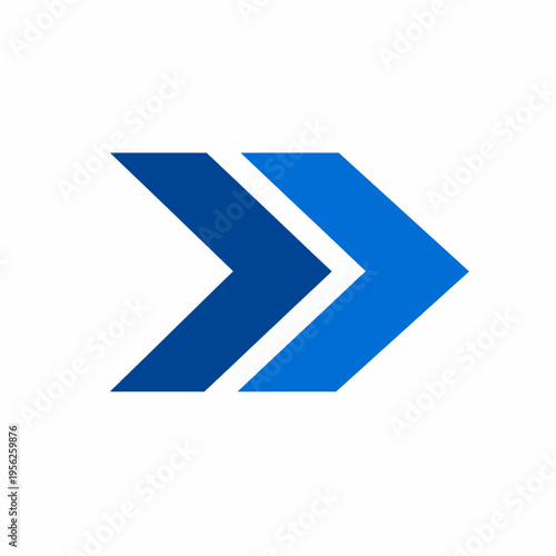 Blue double arrow pointing right, modern directional symbol