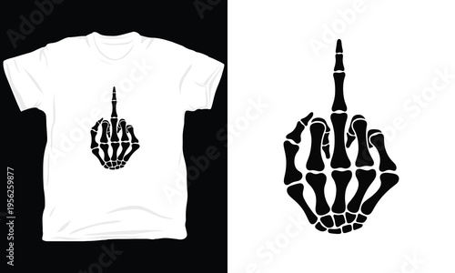 Middle finger skeleton hand illustration, black and white vector for t-shirt design