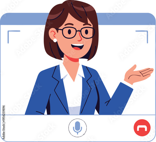 Woman Video Call Conference Presentation Illustration