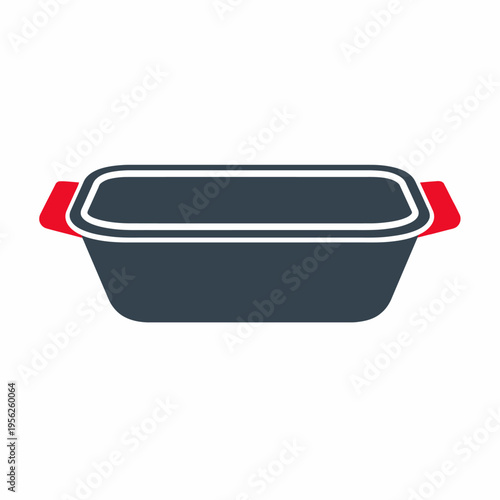 Dark gray baking dish with red handles and a transparent lid on a white background, ideal for cooking and serving