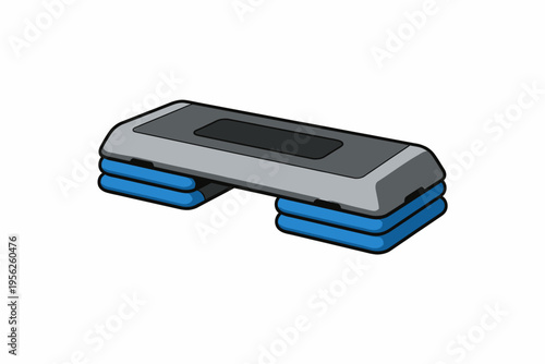 a gray and blue adjustable aerobic step bench for exercise and fitness with a non-slip surface for step aerobics and workouts