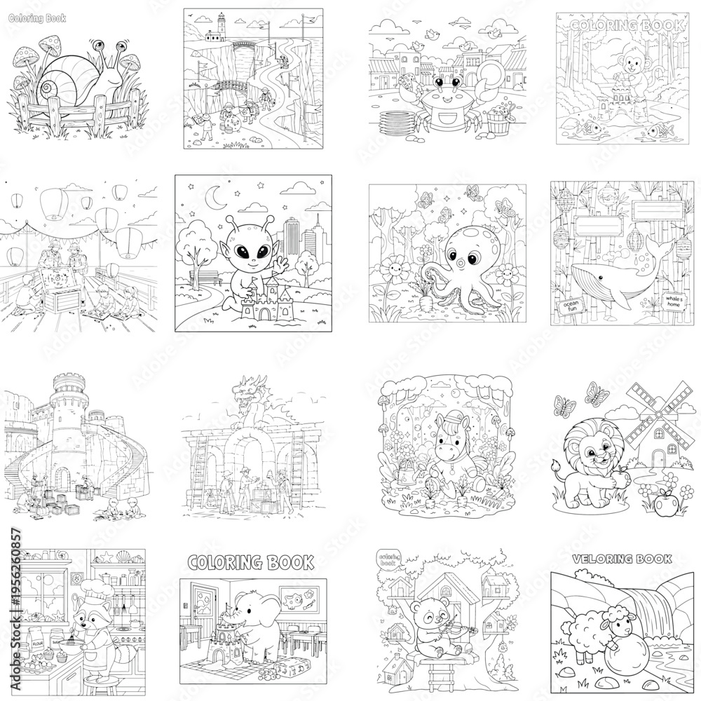 Obraz premium Outline illustration of a whimsical tree house with, vector art, black and white
