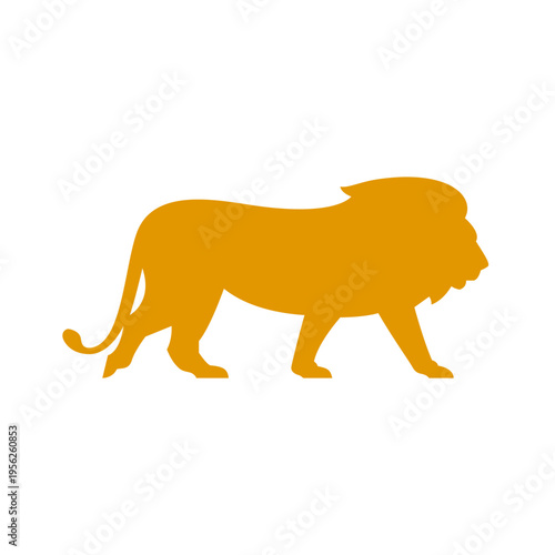 Golden Lion Silhouette Walking Profile View.