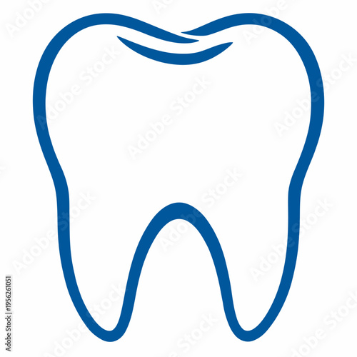 A blue outline of a molar tooth on a white background for dental health concepts