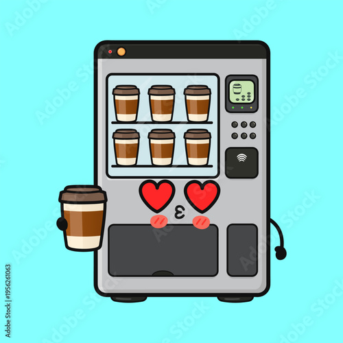 Vending machine character feeling love for coffee