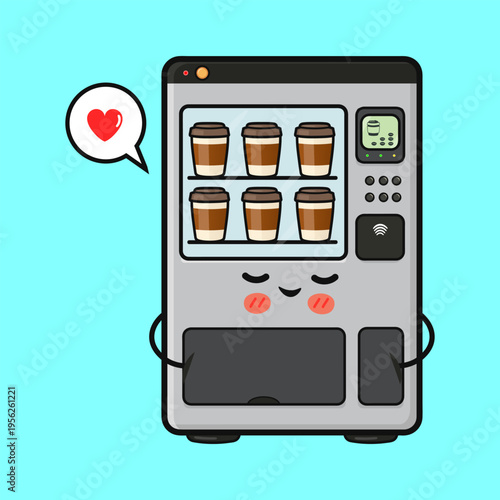 Cute coffee vending machine character feeling love