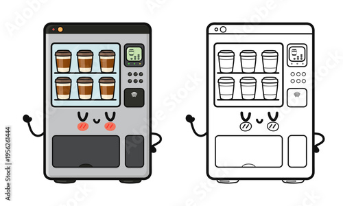 Cute coffee vending machine with coloring page