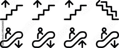 stair escalator symbol navigation black line icon set vector illustration design 
