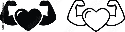 strong heart health muscle black black line icon set vector illustration