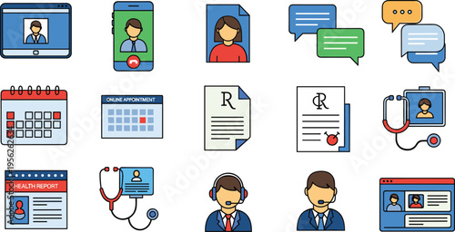 Telehealth and Online Medical Consultation Icon Set