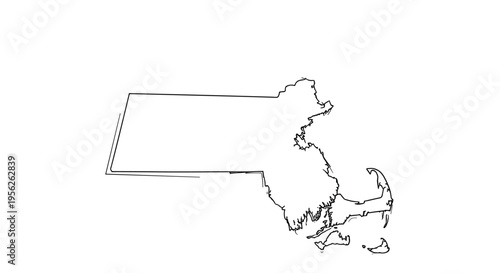 Simple black outline drawing represents the geographical map of the state of Massachusetts in the United States against a plain white background.