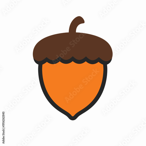 A vibrant orange acorn with a brown cap on a white background