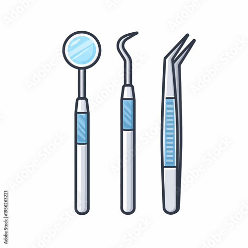 Dental tools for oral examination and treatment procedures in a clinic setting with a dentist