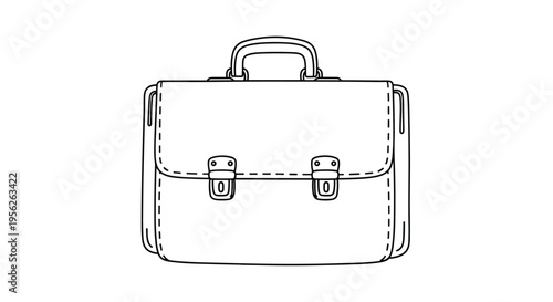 Simple black outline drawing of a classic business briefcase or satchel with a top handle and two metal latches.