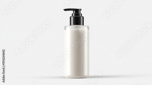 Minimal cosmetic or skincare pump bottle with blank label area on a clean white background, perfect for branding, packaging design, product presentation, and mockup use