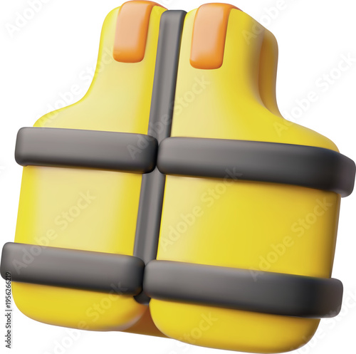 Yellow reflective safety vest 3D vector icon, Hi-Vis jacket, protection gear, construction body visibility uniform