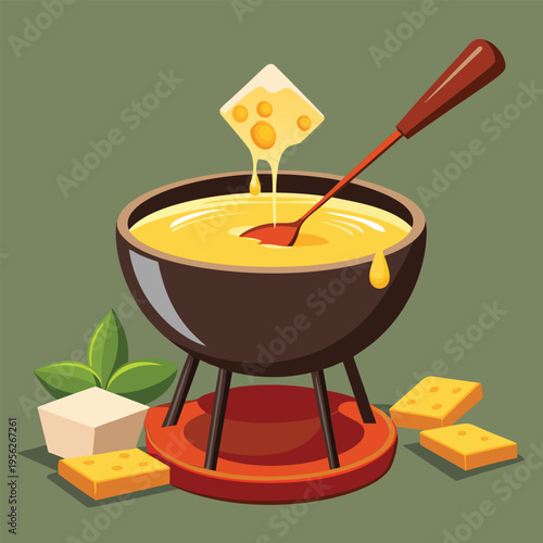 Cheese fondue pot with cheese and crackers