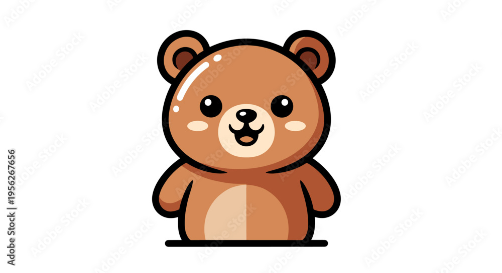 Naklejka premium Cute cartoon brown bear character with big eyes and a friendly smile