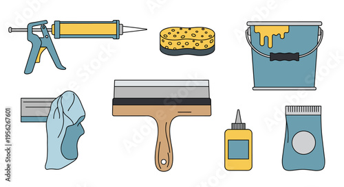 Collection of DIY and home improvement tools and supplies for renovation projects