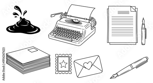 Vintage writing tools and stationery collection, a nostalgic artistic illustration