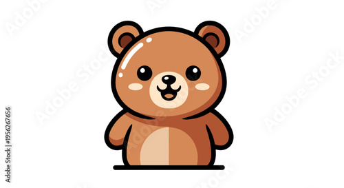 Cute cartoon brown bear character with big eyes and a friendly smile