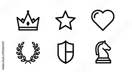 Collection of six simple black line art icons on a white background