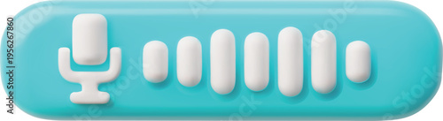 3D Menu UI UX button audio player signal level scale control, speaker volume player settings blue shape with microphone