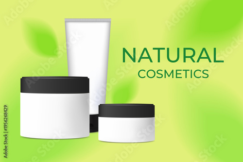 Three cosmetic bottles isolated on a green background. The concept of natural cosmetics. 